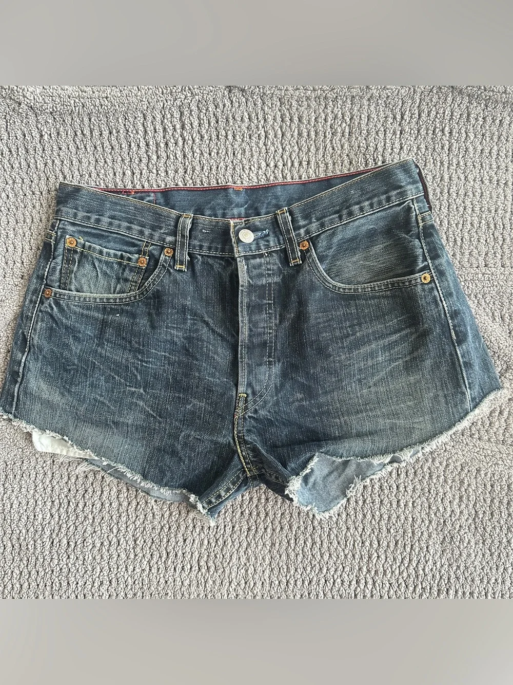 Levi's Dark Blue Denim Frayed Hem Shorts